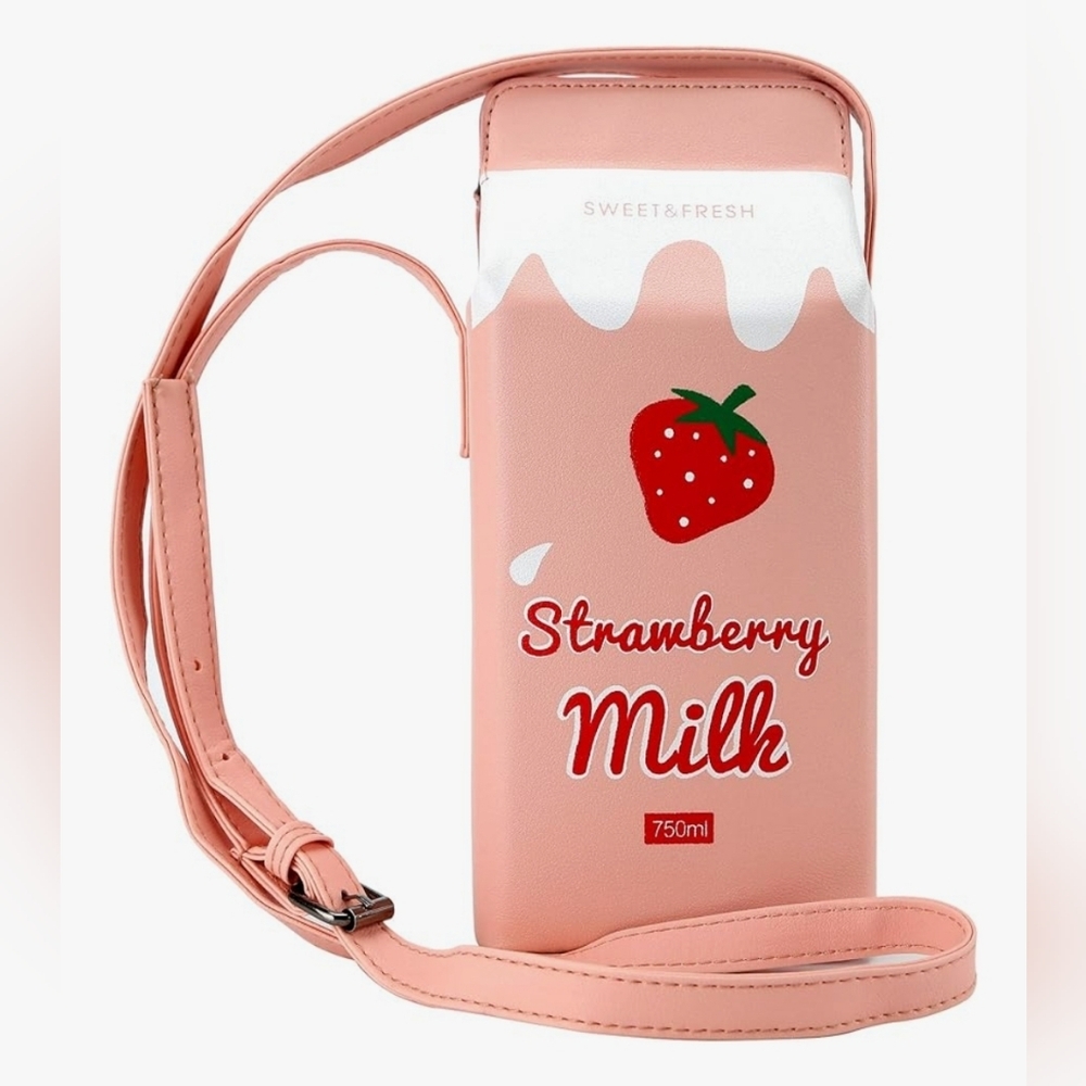 Strawberry Milk Shaped Designed Crossbody Bag, Pocketbook